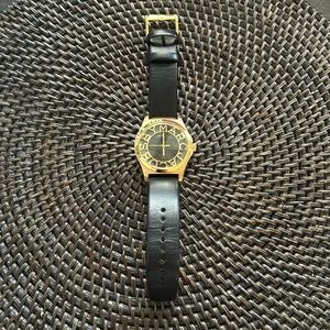 Marc Jacobs Women’s Watch with Black Genuine Leather Strap & Gold Detail